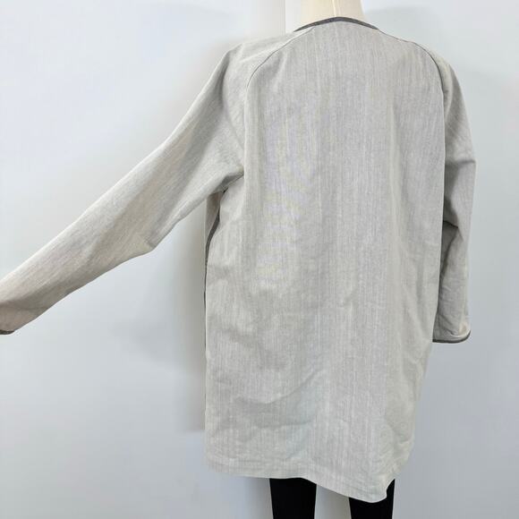 Lafayette 148 Duster Jacket Coat Cotton Open-Front Black/Cream L - Picture 9 of 11